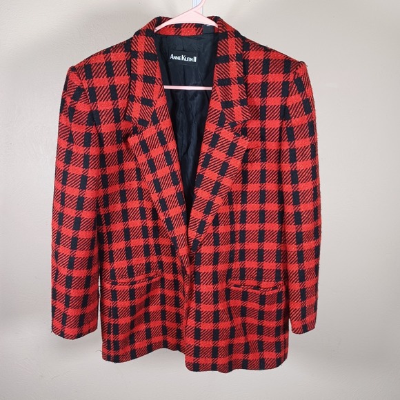 Anne Klein Jackets & Blazers - Anne Klein ILGWU Vintage Buffalo Plaid Shoulder Pads Wool Silk Blazer 10 Petite